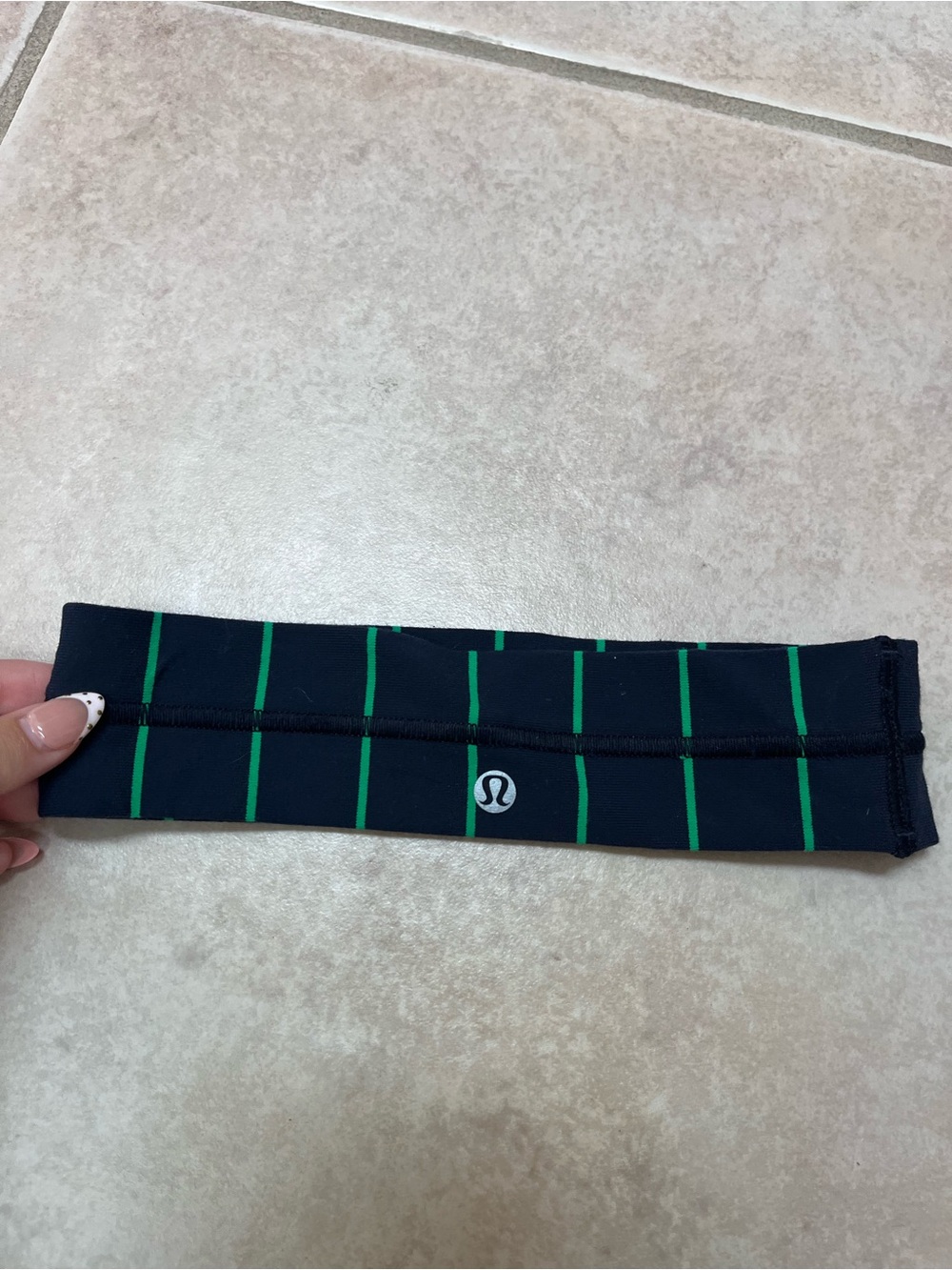 lululemon athletica  Navy Headband with Green Stripes